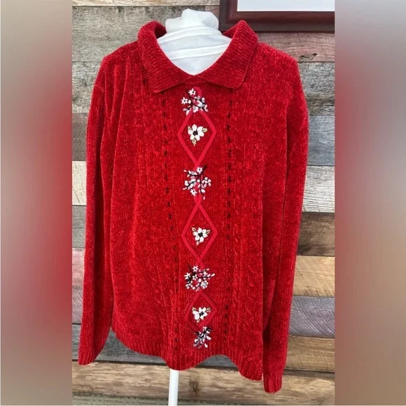 Alfred Dunner Red Floral Women's Cardigan - Picture 6 of 6